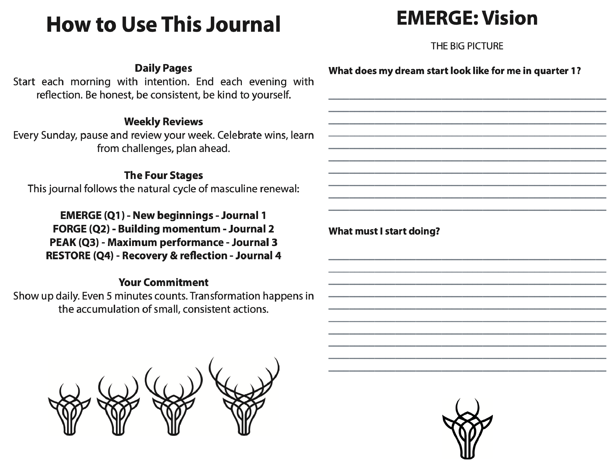The Journey of the Stag: EMERGE - 90 Day Men's Wellness Journal (Q1)